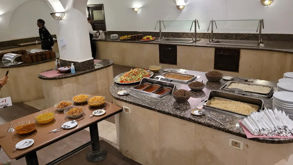 Koshary served at the shared buffet